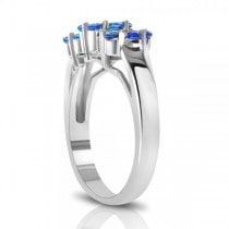 Floral Blue Sapphire and Diamond Ring in 14k White Gold with 1.21ctw