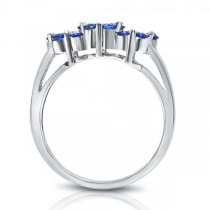 Floral Blue Sapphire and Diamond Ring in 14k White Gold with 1.21ctw