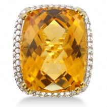 Cushion Cut Citrine & Diamond Cocktail Ring 14k Yellow Gold (17.60ct)