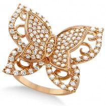 Contemporary Butterfly Shaped Diamond Ring 14k Rose Gold (1.00ct)