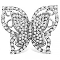 Contemporary Butterfly Shaped Diamond Ring 14k White Gold (1.00ct)