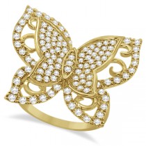 Contemporary Butterfly Shaped Diamond Ring 14k Yellow Gold (1.00ct)