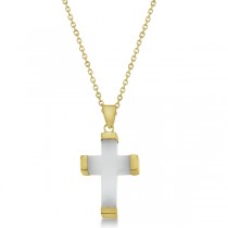White Jade Cross Pendant Necklace Gemstone for Women 14k Yellow Gold