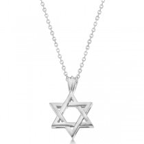 Classic Jewish Star of David Pendant Necklace Solid 14k White Gold