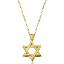 Classic Jewish Star of David Pendant Necklace Solid 14k Yellow Gold