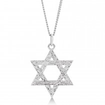 Jewish Star of David Pendant Necklace Sterling Silver Large