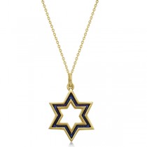 Ladies Star of David Pendant with Blue Enamel in 14K Yellow Gold