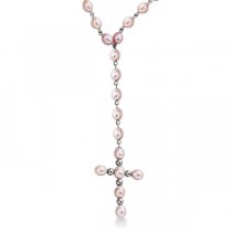 Pink Freshwater Cultured Pearl Rosary Beads Sterling Silver 10.5mm