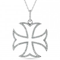 Natural Diamond Maltese Cross Pendant 14K White Gold (0.62ct)