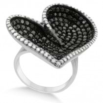 Big White & Black Diamond Heart-Shaped Ring 14k White Gold (3.75ct)