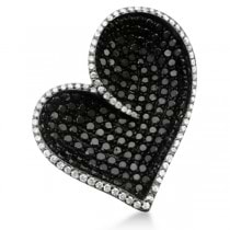 Big White & Black Diamond Heart-Shaped Ring 14k White Gold (3.75ct)