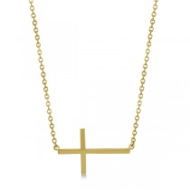 Unisex Sideways Cross Necklace Religious Pendant in 14k Yellow Gold