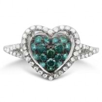 Modern White & Blue Diamond Heart Shaped Ring 14k White Gold (0.70ct)
