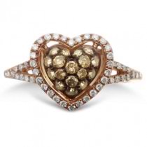 White & Champagne Diamond Heart Shaped Ring 14k Rose Gold (0.70ct)