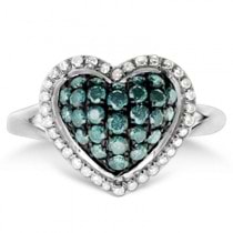 White & Fancy Blue Diamond Heart Shaped Ring 14k White Gold (0.80ct)