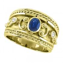 Oval Blue Sapphire & Diamond Byzantine Ring 14k Yellow Gold (0.73ct)