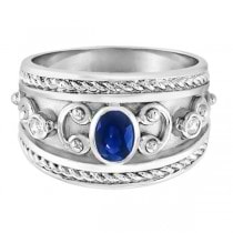 Oval Blue Sapphire & Diamond Byzantine Ring Sterling Silver (0.73ct)