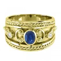 Oval Blue Sapphire & Diamond Byzantine Ring 14k Yellow Gold (0.73ct)