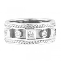 Princess & Round Diamond Bezel-Set Ring Band 14K White Gold (0.52ct)
