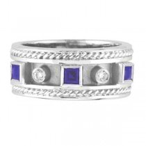 Princess-Cut Sapphire and Round Diamond Ring 14K White gold (0.63ct)