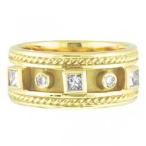 Princess & Round Diamond Bezel-Set Ring Band 18K Yellow Gold (0.52ct)