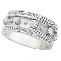 Antique Style Etruscan Diamond Ring in 14k White Gold (0.18 ctw)