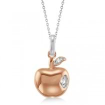 Diamond Apple Pendant Necklace 14k Two-Tone Gold (0.01ct)