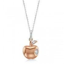 Diamond Apple Pendant Necklace 14k Two-Tone Gold (0.01ct)