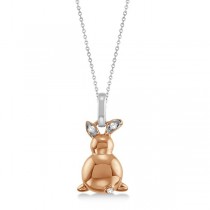 Diamond Rabbit Pendant Necklace 14k Two-Tone Gold (0.01ct)