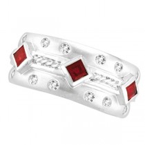 Antique Style Ruby & Diamond Ring 14K White Gold