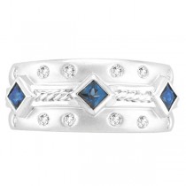 Antique Style Sapphire & Diamond Ring 14K White Gold