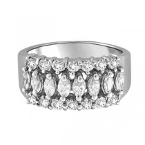 Marquise & Round Diamond Wide Band Ring 18K White Gold (1.27ct)