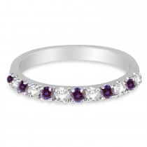 Diamond and Lab Alexandrite Ring Guard Stackable Band 14K White Gold (0.37ct)