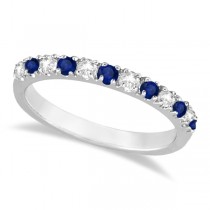 Diamond and Blue Sapphire Ring Anniversary Band 14k White Gold (0.32ct)