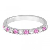 Diamond and Pink Sapphire Ring Guard Stackable 14k White Gold (0.32ct)
