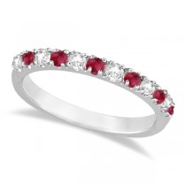 Diamond and Ruby Ring Guard Anniversary Band 14K White Gold (0.37ct)