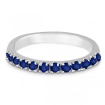 Blue Sapphire Stackable Ring/ Anniversary Band in 14k White Gold