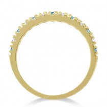 Diamond & Blue Topaz Ring Guard Stackable Band 14k Yellow Gold (0.32ct)