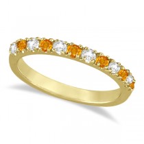 Diamond and Citrine Ring Guard Stackable Band 14k Yellow Gold (0.32ct)