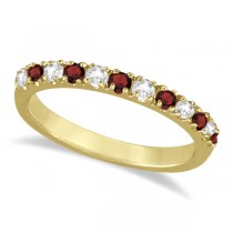 Diamond and Garnet Ring Guard Stackable Band 14K Yellow Gold (0.37ct)