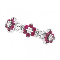 Pink Sapphire & Diamond Flower Stackable Ring 14k White Gold (0.90ct)
