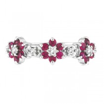 Pink Sapphire & Diamond Flower Stackable Ring 14k White Gold (0.90ct)
