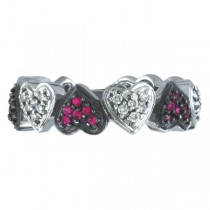 Designer Pink Sapphire & Diamond Heart Eternity Ring in 14k White Gold