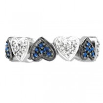 Sapphire & Diamond Heart Eternity Ring in 14k White Gold