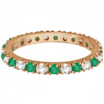 Diamond & Emerald Eternity Ring Stackable Band 14K Rose Gold (0.64ct)