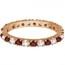 Diamond and Garnet Eternity Band Stackable Ring 14K Rose Gold (0.51ct)