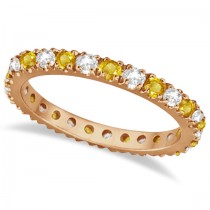 Diamond and Yellow Sapphire Eternity Ring Band 14k Rose Gold (0.64ct)
