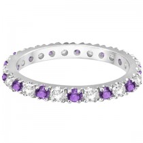 Diamond and Amethyst Eternity Ring Guard Band 14K White Gold (0.64ct)