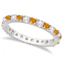 Diamond and Citrine Eternity Ring Guard Band 14K White Gold (0.64ct)