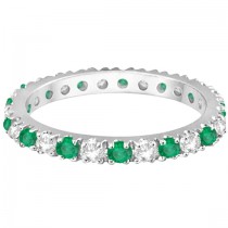 Diamond & Emerald Eternity Ring Stackable Band 14K White Gold (0.64ct)